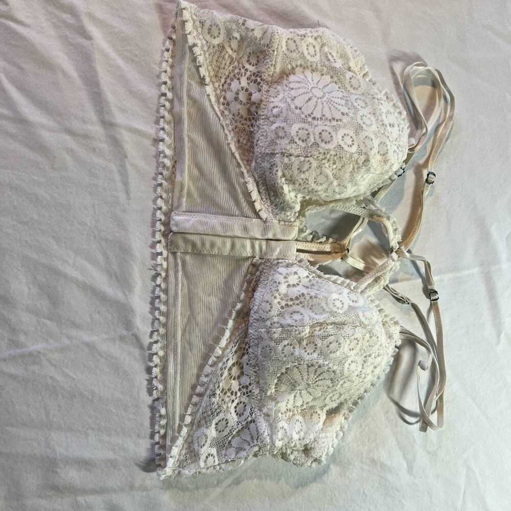 Aerie White Lace Bralette Front Corset Clasps